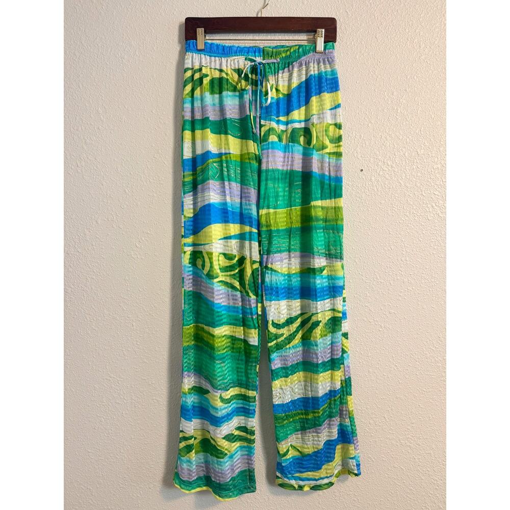 Gottex Silver Vintage Y2K Swim Coverup Pants Wide Leg Beach Sheer Resort L